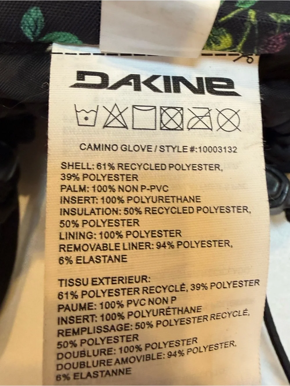 Dakine Black Floral Pattern Ski Gloves